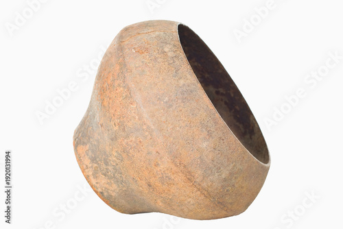 An old Russian cast-iron pot on a white background.