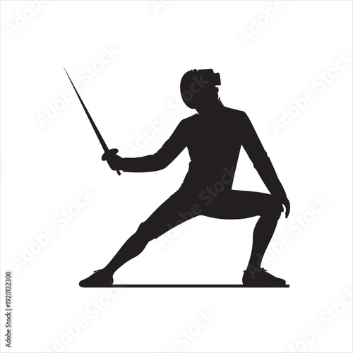 Fencing vector silhouette line art logo design concept illustration