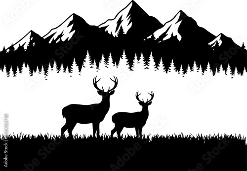Majestic deer silhouette in a dark pine forest a serene nature scene