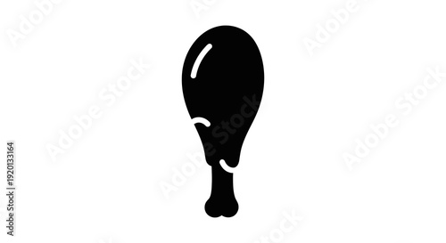 A simple black and white glyph depicting a single stylized chicken leg or drumstick high quality