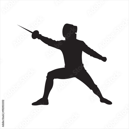 Fencing vector silhouette line art logo design concept illustration