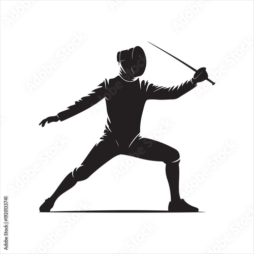 Fencing abstract silhouette line art logo design concept illustration