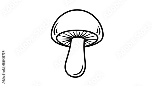 Simple black and white line art illustration of a wild mushroom with a round cap and thick stem for coloring or design.