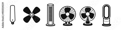 Collection of various fan types and components for cooling and ventilation