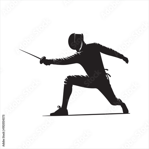 Fencing abstract silhouette line art logo design concept illustration