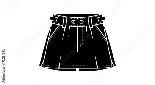 A black and white illustration of high waisted shorts with a visible belt and pockets high quality