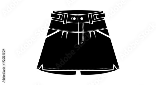 Black and white illustration of a women s denim skirt with a visible belt and pockets