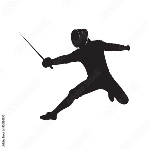 Fencing abstract silhouette line art logo design concept illustration