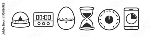 Collection of diverse timer icons representing different timekeeping devices and methods