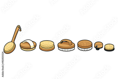 Collection of various wooden body brushes for exfoliation and skincare routines