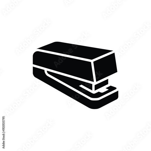 A minimalist black silhouette of a standard office stapler on white