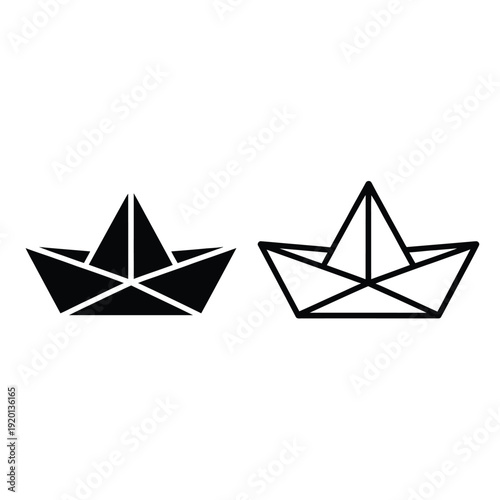 Simple black and white illustration of two paper boats floating