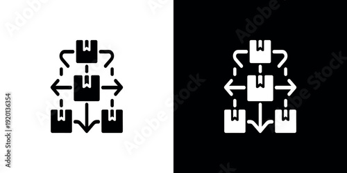 Black and white flowchart diagrams on split background