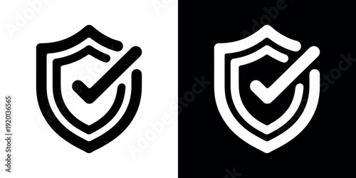 Black and white shield with checkmarks security protection