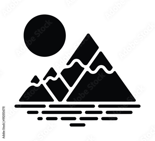 Minimalist vector showing mountains and the sun rising over the horizon