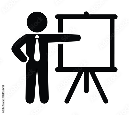 Vector of a person presenting on a blank board with a tripod stand