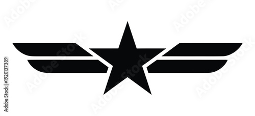 Vector emblem of a star with wings extended on both sides