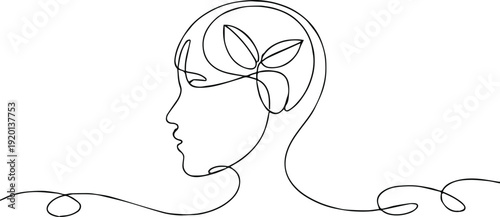 mind profile outline with plant sprout concept illustration