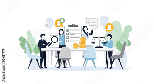 Business meeting with diverse team discussing strategy and legal matters.