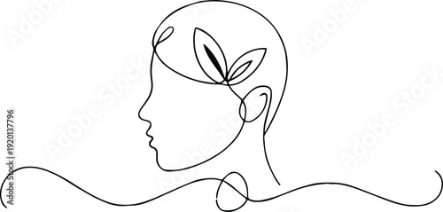 mind head profile with plant line art for mental health