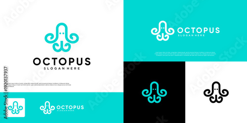 Creative squid logo with a simple and fun style, symbol of deep sea animals, graphic design template.