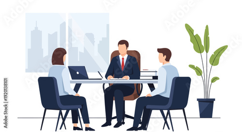 Business meeting with financial advisor and clients.