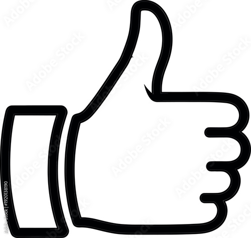 A simple line drawing of a hand giving a thumbs up gesture on a white background.