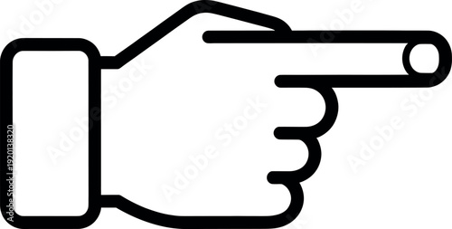 A simple line drawing of a hand pointing to the right
