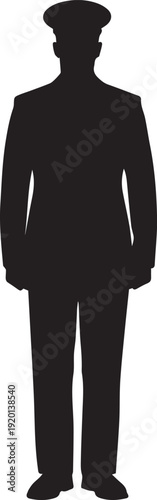Officer in uniform silhouette vector illustration professional attire formal style line art