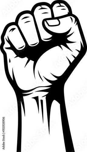 A raised fist symbolizing solidarity and protest.