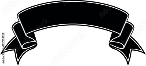 A simple black ribbon banner on a white background for text or logo display.