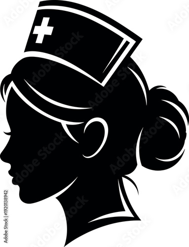 Nurse silhouette wearing a medical hat with a cross emblem