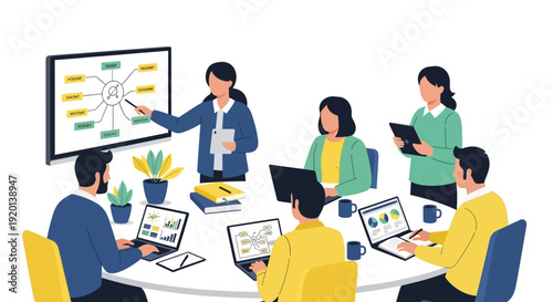 Business meeting with presentation and collaboration.