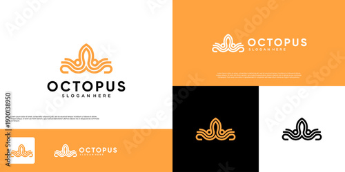 abstract octopus tentacle logo, sea monster, modern line art style, vector graphic template.