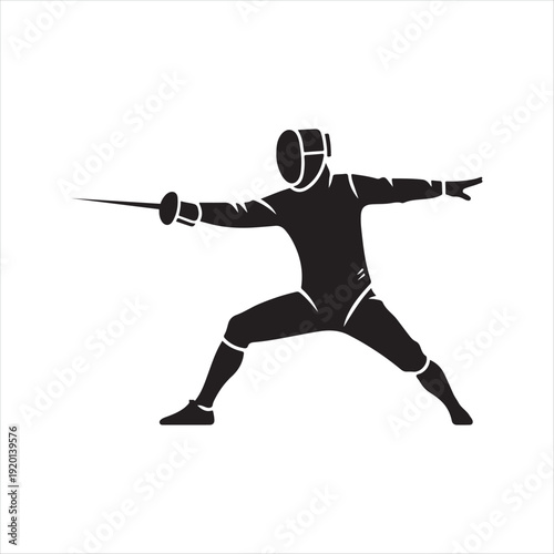 Fencing abstract silhouette line art logo design concept illustration