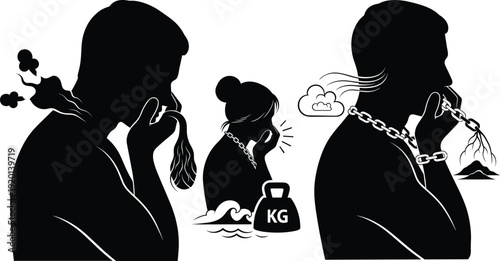 Black silhouette illustration of a mother and daughter with a mother and son forming a loving family vector where the woman and child are dancing as a happy couple of people