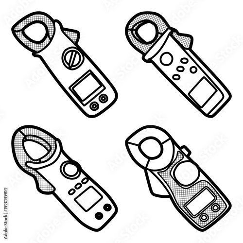 four ampere pliers vectors, editable lines