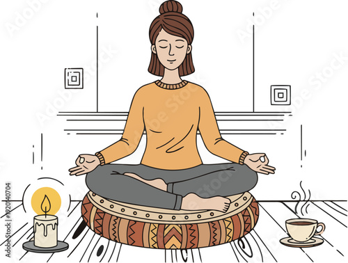 Peaceful Meditation Practice with Candle and Incense – Mindfulness and Mental Wellness Concept for Self Care and Relaxation
