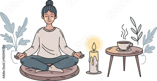 Peaceful Meditation Practice with Candle and Incense – Mindfulness and Mental Wellness Concept for Self Care and Relaxation
