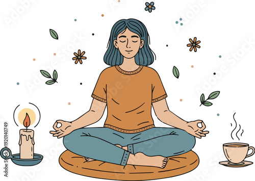 Peaceful Meditation Practice with Candle and Incense – Mindfulness and Mental Wellness Concept for Self Care and Relaxation