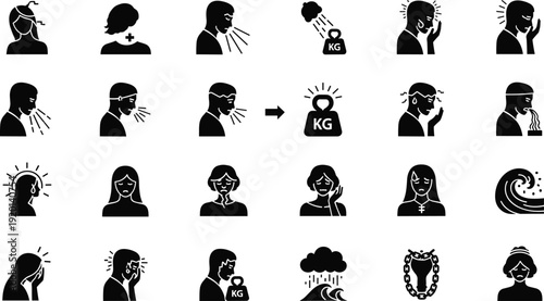 Vector illustration set of black women silhouettes and people icons featuring diverse avatar profile heads, human face outlines, and business person signs for group design