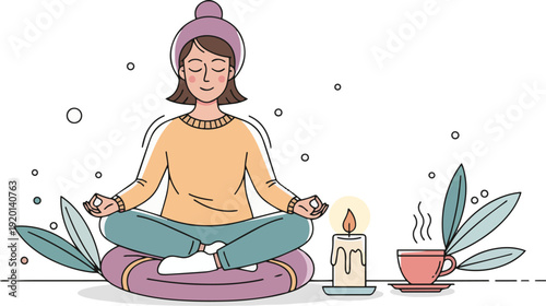 Peaceful Meditation Practice with Candle and Incense – Mindfulness and Mental Wellness Concept for Self Care and Relaxation