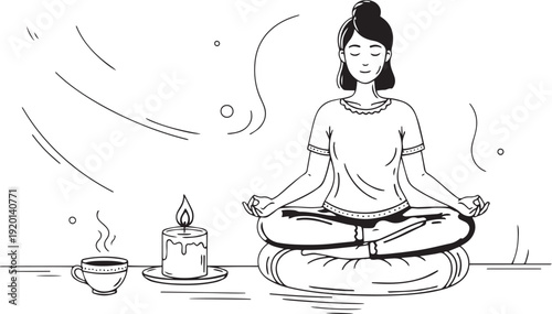 Peaceful Meditation Practice with Candle and Incense – Mindfulness and Mental Wellness Concept for Self Care and Relaxation