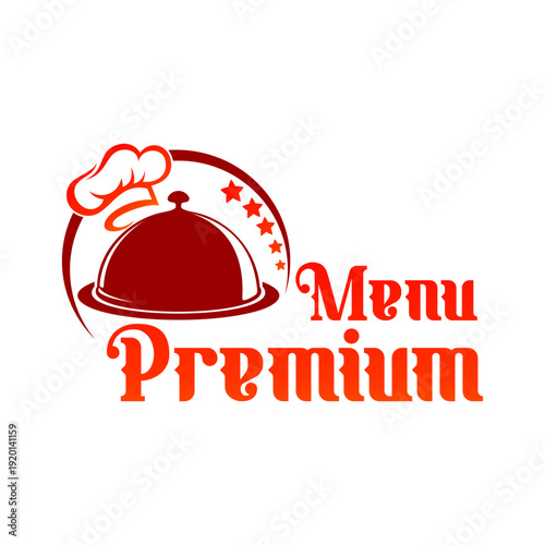Creative chef hat and serving lid design logo template and premium menu.