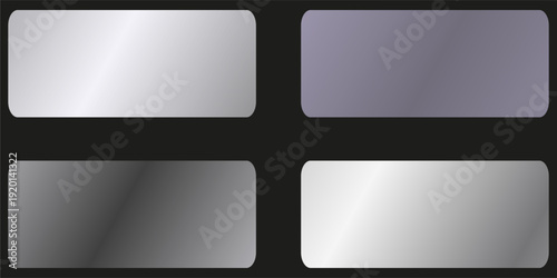 Aluminum foil. silver metal texture gradient background set. Vector shiny metallic gradients for border, frame, ribbon, label design.