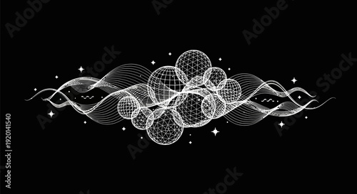 Stunning white wireframe design with glowing orbs and sparkles