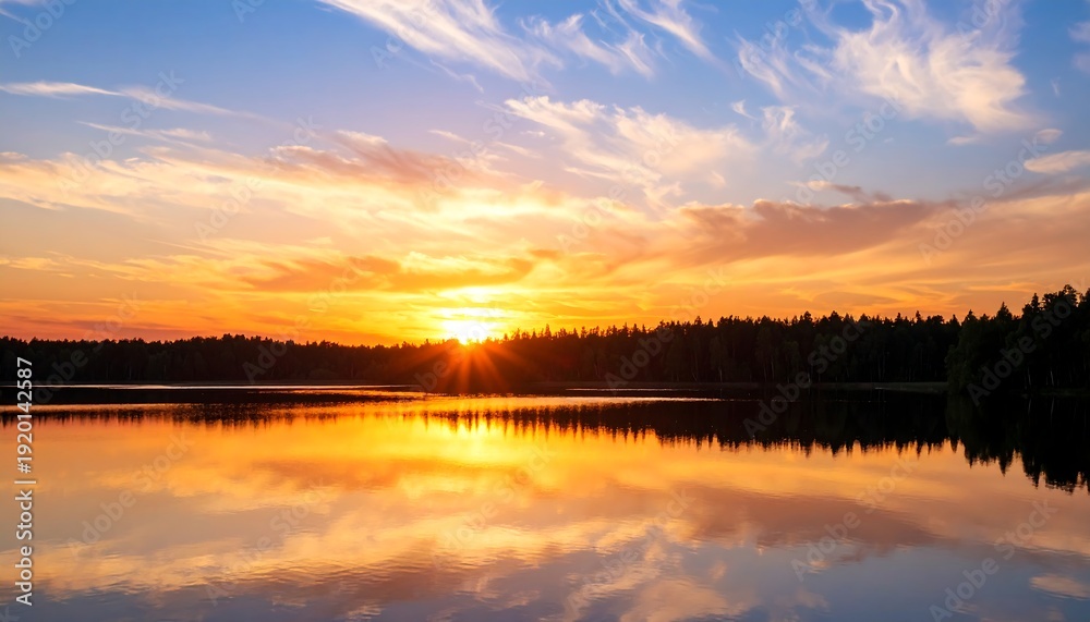 Obraz premium Serene Lake at Sunset with Reflection.