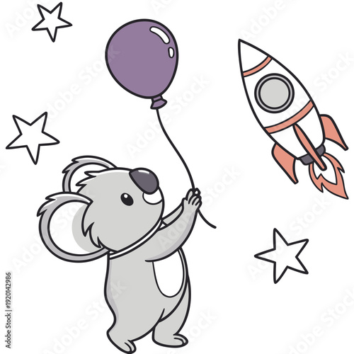 Cute Content Koala, accessorized with with a balloon, in a Space explorer world – Cosmic Pastels palette vector