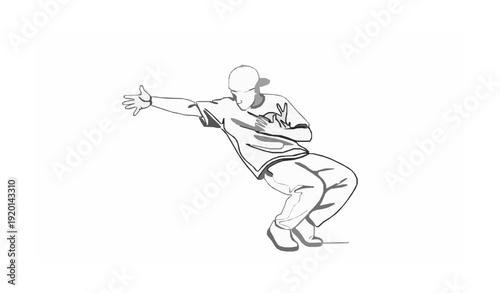 Minimal line art hip hop street dancer vector silhouette isolated on white background