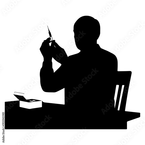 Senior Man Holding Syringe, Medical Treatment Flat Design Vector Illustration